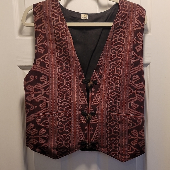 Jackets & Blazers - Vintage Patterned Brown and Mauve Vest Size Medium